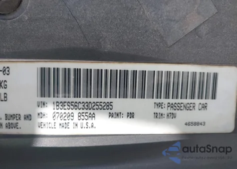 2003 Dodge Neon Sxt z USA, uszkodzony, nr VIN 1B3ES56C33D255285